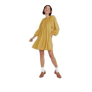 Old Navy Balloon Sleeve Smocked Tiered Peasant Dress Women's Size Large Mustard